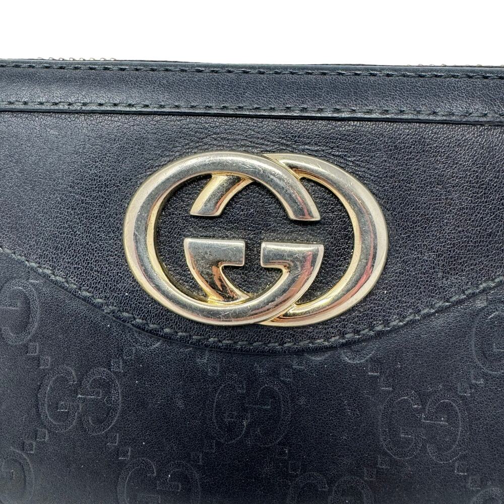 Gucci GG Guccissima Monogram Black Leather Zip Around Wallet with Double G Logo - Picture 4 of 11